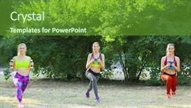  Presentation with hunting conceptual outdoor sports - Slide deck with young sporty women with dumb background and a tawny brown colored foreground