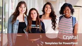  Presentation with college - Slide set consisting of people 18 - portrait of smiling female college background and a red colored foreground