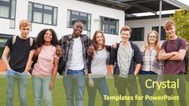  Presentation with college - PPT theme featuring people 18 - portrait of student group outside background and a tawny brown colored foreground