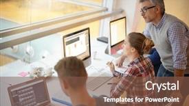  Presentation with students walking to class - PPT theme consisting of people 18 - teacher with students in computing background and a  colored foreground