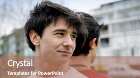  Presentation with friends - Presentation theme having people 18 - two male friends stood outside background and a  colored foreground