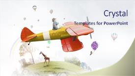  Presentation with plane - Beautiful slides featuring people 3d - girl flying old plane mixed backdrop and a sky blue colored foreground