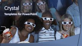  Presentation with movie cinema or theater audience - Slide set featuring people 3d - group of multiethnic audience watching background and a navy blue colored foreground