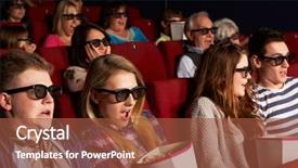  Presentation with cinema film processing - Presentation theme having people 3d - group of teenage friends watching background and a tawny brown colored foreground