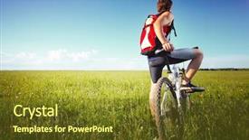  Presentation with bicycle - Amazing PPT layouts having people action - young man standing with bicycle backdrop and a tawny brown colored foreground