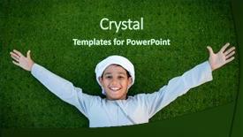  Presentation with arabic - Presentation theme enhanced with people advertising - happy arabic kid on green background and a  colored foreground