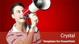  Presentation with old wite man and his music - Audience pleasing theme consisting of people advertising - portrait of young man shouting backdrop and a crimson colored foreground