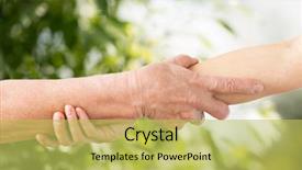  Presentation with holding hands - PPT theme featuring people age and charity concept background and a yellow colored foreground