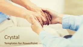  Presentation with holding hands old young - Slide set featuring people age family care background and a soft green colored foreground