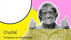  Presentation with funky - Amazing PPT theme having people ages - senior woman wearing big sunglasses backdrop and a yellow colored foreground