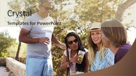  Presentation with outdoors - Amazing presentation design having people ages - two adult couples socialising outdoors backdrop and a coral colored foreground