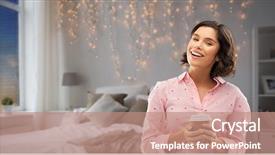  Presentation with takeaway coffee - Beautiful presentation featuring people and bedtime concept - happy backdrop and a coral colored foreground