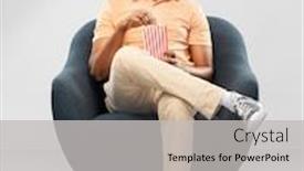  Presentation with movie popcorn - Slide set having people-and-concept-happy-smiling background and a light gray colored foreground