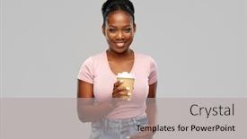  Presentation with takeaway coffee - Cool new PPT theme with people-and-drinks-concept-happy backdrop and a light gray colored foreground