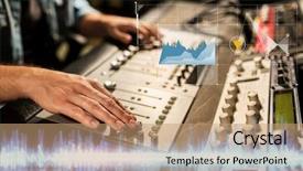  Presentation with recording studio mixing console - Amazing slide set having eq - music technology people and equipment backdrop and a coral colored foreground