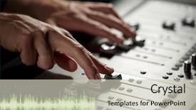  Presentation with recording studio mixing console - PPT layouts having eq - music technology people and equipment background and a light gray colored foreground