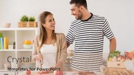 Presentation with healthy people - Amazing PPT layouts having people and healthy eating concept - happy couple cooking food at home kitchen backdrop and a coral colored foreground