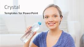  Presentation with healthy people - Slide deck with people and healthy lifestyle concept - happy woman with bottle of water at home background and a sky blue colored foreground