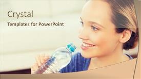  Presentation with healthy people - Beautiful PPT theme featuring people and healthy lifestyle concept - happy woman with bottle of water at home backdrop and a cream colored foreground