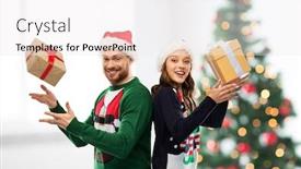  Presentation with ugly christmas sweater - Slide deck having people-and-holidays-concept-happy background and a white colored foreground