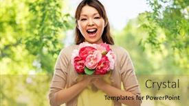  Presentation with international - Cool new PPT theme with people-and-international-women-s backdrop and a coral colored foreground