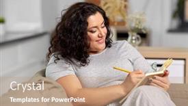  Presentation with diary - Slide deck having people-and-leisure-concept-happy background and a coral colored foreground