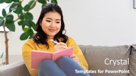  Presentation with diary - PPT layouts featuring people-and-leisure-concept-happy background and a coral colored foreground