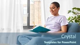  Presentation with diary - Colorful slide deck enhanced with people-and-leisure-concept-happy backdrop and a ocean colored foreground