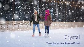  Presentation with rink - PPT theme with people-and-leisure-concept-happy background and a sky blue colored foreground