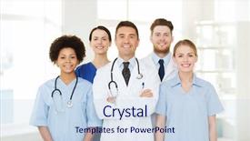  Presentation with medicine - Beautiful slide set featuring hospital profession people and medicine backdrop and a  colored foreground