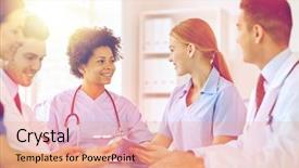  Presentation with medical profession - Cool new PPT layouts with people and medicine concept - group backdrop and a  colored foreground