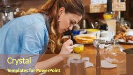  Presentation with coffee shop - Slides featuring people and technology concept - barista background and a red colored foreground