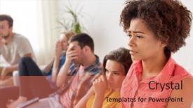  Presentation with television watching - Audience pleasing PPT theme consisting of people and television concept - sad backdrop and a coral colored foreground