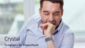  Presentation with home office - Colorful PPT layouts enhanced with people and tiredness concept - yawning backdrop and a  colored foreground