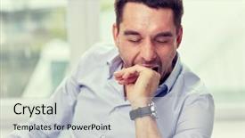  Presentation with home office - Colorful theme enhanced with people and tiredness concept - yawning backdrop and a light gray colored foreground