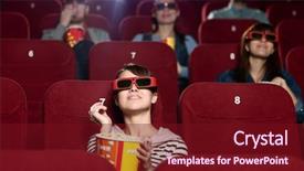  Presentation with movie - Amazing PPT theme having people are watching a movie backdrop and a tawny brown colored foreground