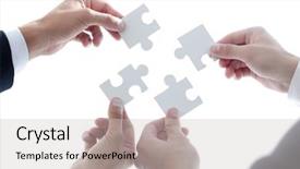  Presentation with puzzle team - Audience pleasing presentation theme consisting of people assembling jigsaw puzzle team backdrop and a light gray colored foreground