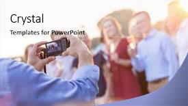  Presentation with focus group hands taking notes - Cool new PPT theme with people at a party backdrop and a white colored foreground