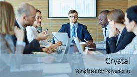  Presentation with room - Slide set consisting of people at board room background and a light blue colored foreground