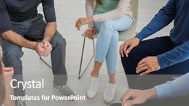  Presentation with psychotherapy - Colorful slide deck enhanced with people at group psychotherapy session backdrop and a gray colored foreground