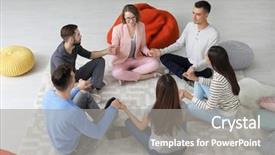  Presentation with psychotherapy - Colorful presentation theme enhanced with people at group psychotherapy session backdrop and a gray colored foreground