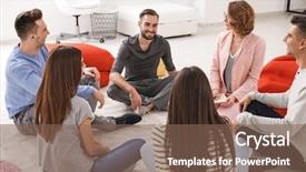  Presentation with psychotherapy - Presentation theme consisting of people at group psychotherapy session background and a violet colored foreground