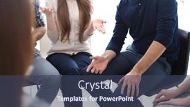  Presentation with group therapy - Amazing PPT theme having people-at-group-therapy-session backdrop and a ocean colored foreground