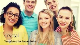  Presentation with diversity students friends happiness concept - Beautiful slide deck featuring people at home or school backdrop and a yellow colored foreground