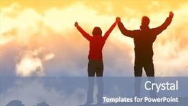  Presentation with business summit - Presentation theme enhanced with people at summit business achievement background and a seafoam green colored foreground