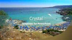  Presentation with napa - PPT layouts featuring people-at-the-famous-beach background and a teal colored foreground