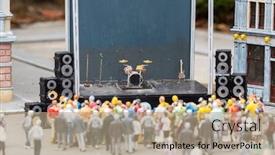  Presentation with concert - PPT theme enhanced with people-at-the-music-scene background and a coral colored foreground