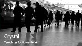  Presentation with station - Presentation having people at the train station background and a gray colored foreground