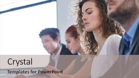  Presentation with attention - Slide set consisting of people at workshop paying attention background and a light gray colored foreground