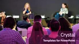  Presentation with congress - Slide set having people attend business conference in congress hall background and a violet colored foreground